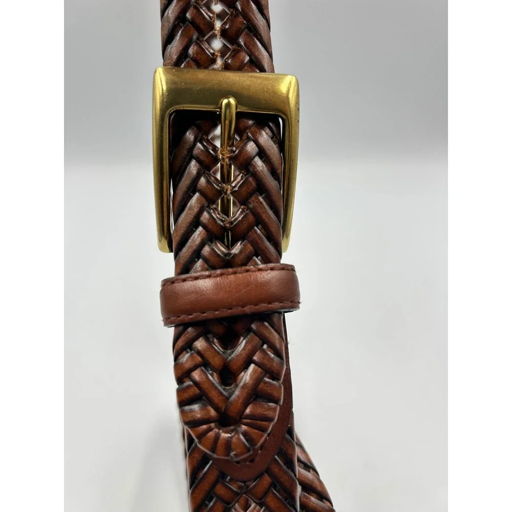 Dockers Braided Belt Brown Mens 38 Leather Woven Gold Buckle 11DO0403 EUC